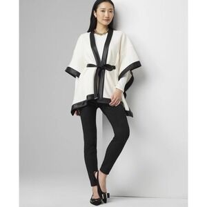 White House‎ Black Market Cream With Leather Belt Strap One Size Poncho Overcoat